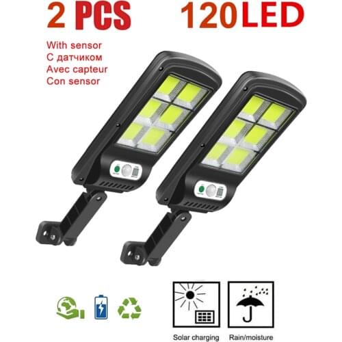 2pcs Solar-Powered 120 LEDs Solar Light Waterproof Remote Control LED Garden Solar Lamp 5 mode Body induction Wall Light 3 modes