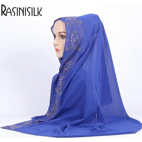 2019 Summer Muslim Hijab Scarves With Diamonds Chiffon Long Shawls Headscarf Exquisite Rhinestone Floral Islamic Voile 170*70cm