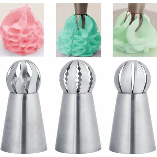 3pcs/set Sphere Ball Icing Piping NozzlesTips Russian Pastry Cupcake Stainless Steel Tools Flower Torch Pastry Tube Decoration