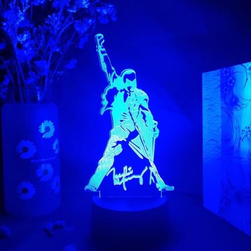 3D LED Night Light Queen Concert Freddie Mercury Figure Color Changing Acrylic Office Bedroom Decoration Table Desktop Gift Lamp