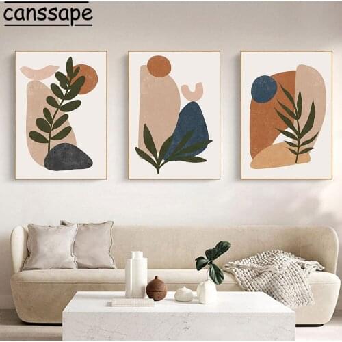 Abstract Posters And Prints Boho Wall Painting Minimalist Cancas Poster Plant Leaves Print Sun Pictures Living Room Decoration