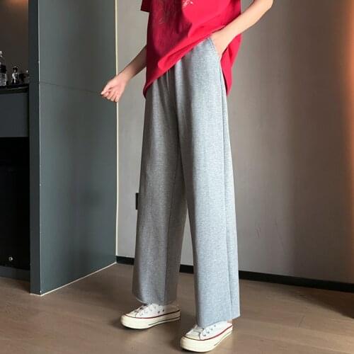 Summer fashion wide leg pants women Harajuku korean sweatpants solid hip hop casual gray streetwear elastic waist jogger pants