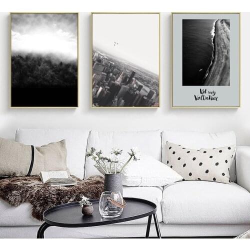 Black And White Natural Scenery City Architecture Lake River Canvas Painting Wall Frameless Picture Poster Living Room Decor