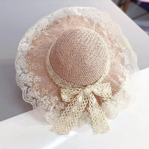 Kids Girls Hats 2021 New Fashion Summer Lace Flowers Caps Breathable Straw Hat Elegant Sunhat Lovely Baby Bonnet