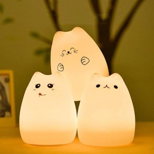 Children Night Light for Kids Soft Silicone Bedroom Decor Gift Animal Kitten Touch Night Lamp Decoration Neon Luminaria Led Lamp
