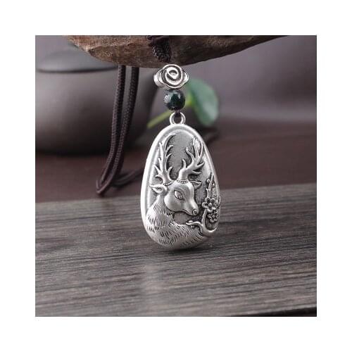 Ethnic Buddha Ganesha Elephant Pendant Necklace For Women Men Wooden Lucky Amulet Big Horn Crescent Moon Sweater Chain Necklace
