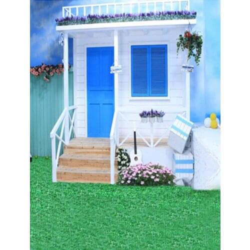 5x7ft White House Flowers Lawn Photography Backdrops Photo Props Studio Background