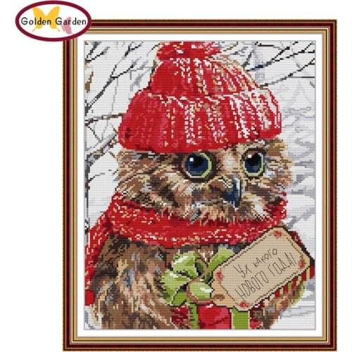 GG Christmas Owl Counted Cross Stitch Embroidery Needlework 11CT 14CT DIY Joy Sunday Cross Stitch Pattern for Home Decoration