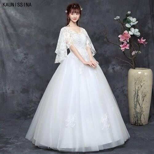 KAUNISSINA Ball Gowns White Tulle Bridal Dress For Women V-Neck Appliques Long Corset Wedding Dresses Marriage Customer Made