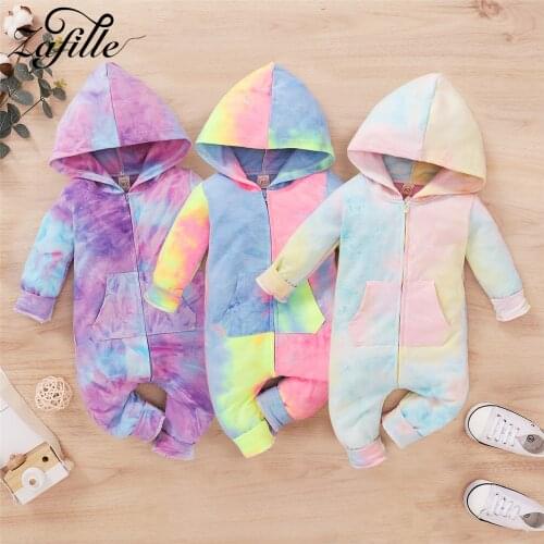 ZAFILLE Babys Rompers zipper Tie-dye Hooded Jumpsuit For baby Overalls Newborn Baby Winter Clothes For Kids Infant Clothing