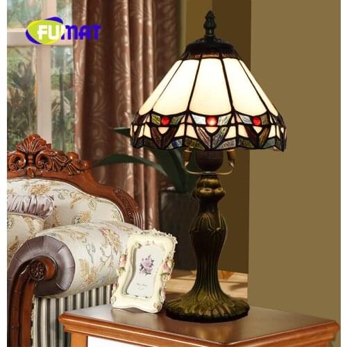 FUMAT European Minimalist Tiffany Stained Glass Mediterranean Creative Restaurant Living Room Bedroom Bedside Table Lamp 8 Inch