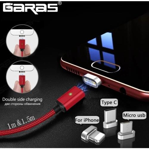 GARAS Magnetic cable USB Type C/Micro USB 3IN1 Magnetic Cable Type-C USB-C Fast Charger Adapter Magnet Cable Mobile Phone Cables