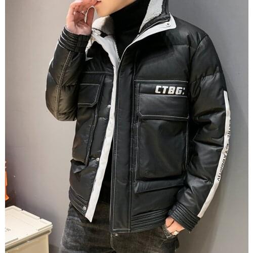 2021 Winter Mens Korean Pu Leather 90% White Duck Down Jacket Autumn Youth Top Thicken Warm Faux Leather Down Coat M-4XL Cloth