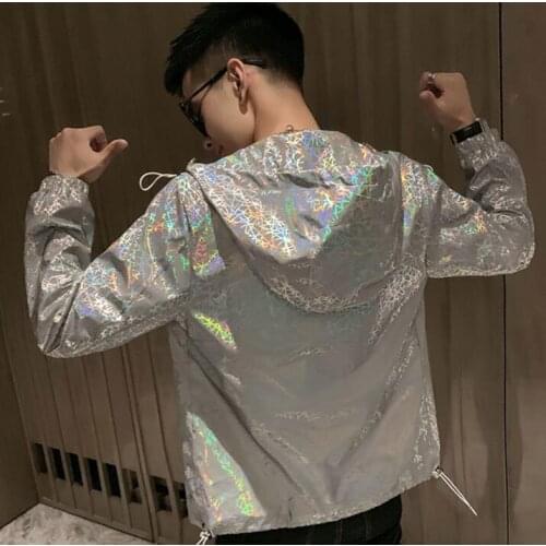 Silver reflective jacket men fashion clothes mens jackets and coats jaqueta masculina chaqueta hombre autumn hooded spring