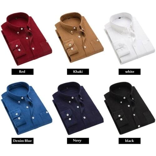 Mens Vintage Corduroy Shirt Long Sleeve Button Down Collar Tops Retro Casual