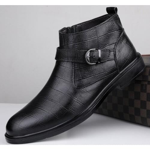 Men Genuine Leather Boots Fashion Chelsea Shoes Vintage Footwear Luxury Shoes Autumn Winter Ankle Boots Men Warm Boots Plus Size