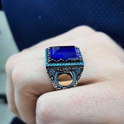 Blue Zircon Stone New Design Sterling Silver Men 'S Ring