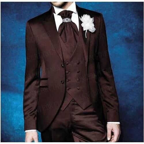 ANNIEBRITNEY Shiny Men Suit for Wedding Party Prom Dinner Formal Brown Groom Tuxedo Custom Slim Fit Blazer Vest Pants 3 pieces