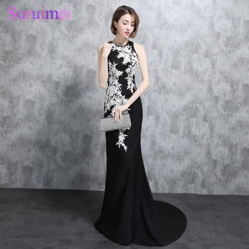 Real Photo Black Evening Dresses White Applique Off The Shoulder Sheer Illusion Back See Through Mermaid Sexy Evening Gown