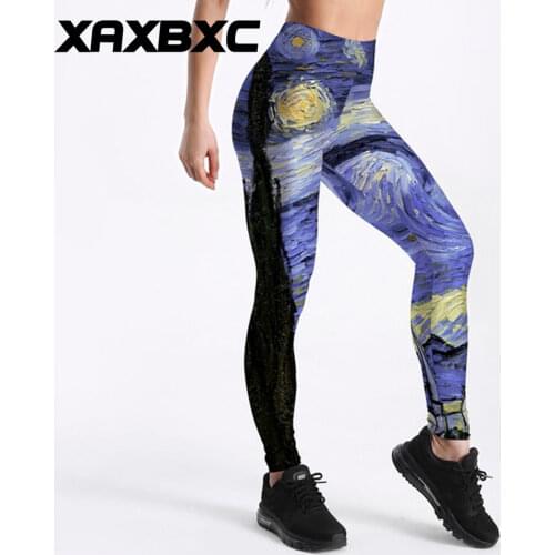 New Sexy Girl Pant Van Gogh Art Painting The Starry Night Prints Elastic Slim Fitness Workout Women Leggings Plus Size