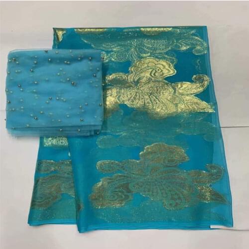 New Design High Quality African Metal Silk Fabric 5 + 2 Yards Chiffon African Silk Fabric For Ladies Party Clothing! LXF61820