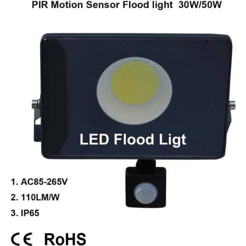 PIR Motion Sensor LED Flood Light Waterproof 50W 30W Reflector Floodlight Lamp AC 220V foco Led Exterior Outdoor Spot Light