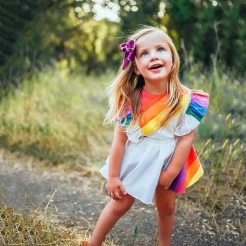 1-5T Toddler Kids Baby Girl Cute Princess Dress Elegant Rainbow Summer Striped Party Tutu Dress Cute Fashion Backless Sundress