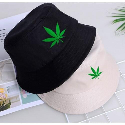 Maple Leaf Green Harajuku Beach Cap Unisex Cotton Fishermans Hats Outdoor Sunscreen Bucket Hat Foldable Sport Men Panama Caps