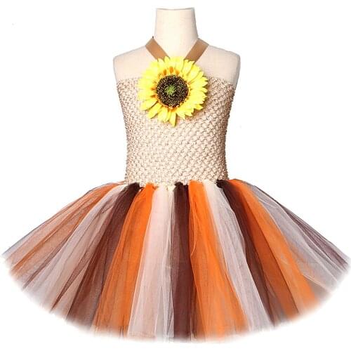 Sunflower Tutu Dress for Girls Fall Autumn Costume Kids Girl New Year Halloween Costumes for Children Thanksgiving Clothes 1-12Y