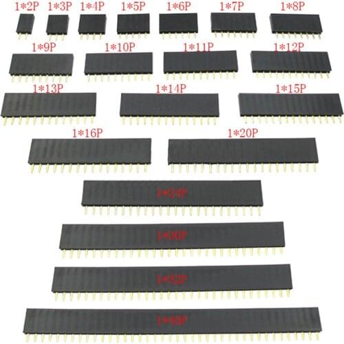 2.0mm Female Header, Single Row, Straight 180o 1x2P-1x40P Optional, 4.3mm plastic height Gold-plated, Rohs