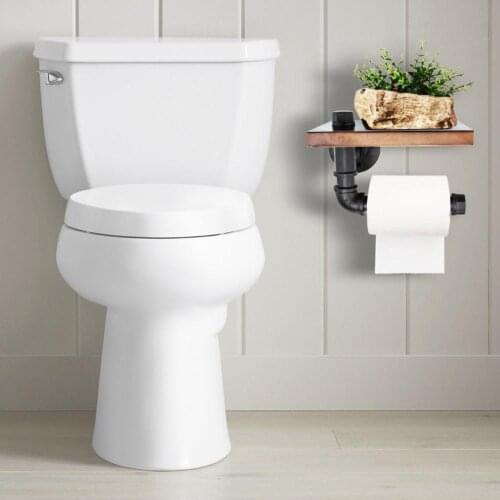 Bathroom Retro-Styled Iron PipeToilet Roll Holder Wall Mount Paper Towel Rack with Wooden Storage Shelf without punching