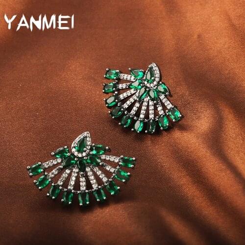 Fan-shaped Water Drop Symmetrical Earrings Elegant Fashion Luxury Jewelry Engagement Use Earrings for Women Girl Accessories