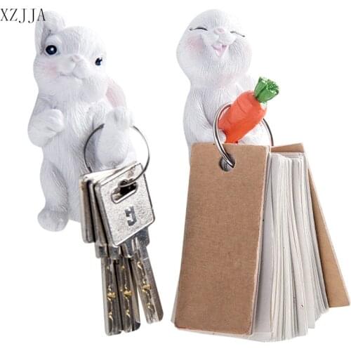 XZJJA Cartoon Rabbit Self Adhesive Wall Hooks 3D Resin Wall Decoration Hooks kitchen Bathroom Wall Tile Keys Sundries Hanger