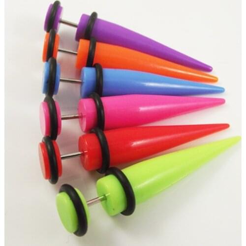 2pcs Body Jewelry 8mm Candy Color Fake tragus Ear Tapers Expander Ear plug with O-rings Earring Flesh Tunnels acrylic piercing