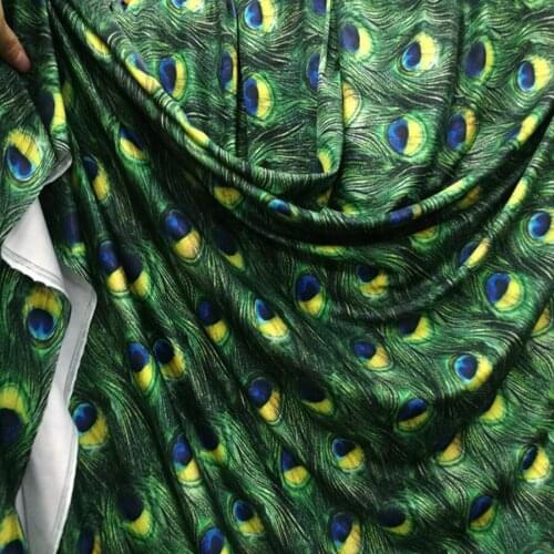 Green Peacock Feather Fabric Spandex/Lycra Cotton knitted Peacock Fabric Stretch Swimwear Fabric DIY Sewing Tights Clothing Pant