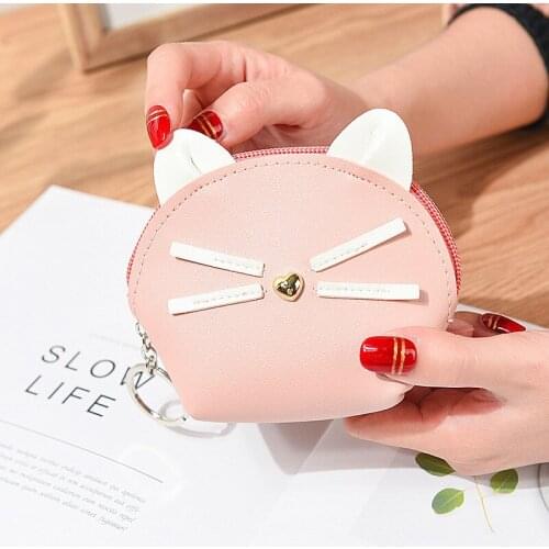 Women Short Wallets Girl Mini Wallets Female Cat Design Small Lady Zipper Change Coin Purse Card Holder Pu Leather