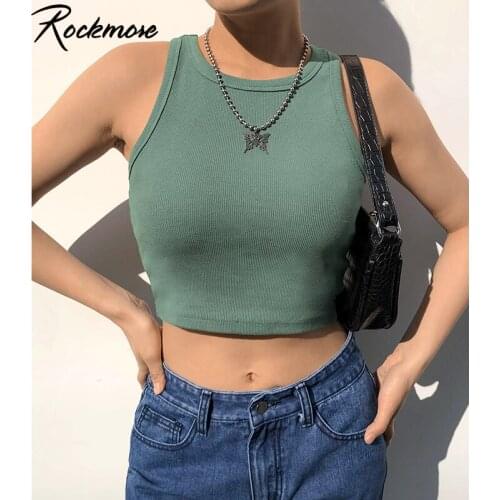Rockmore Solid Tank Tops Sexy Crop mini Vest Women Harajuku Korean Female Sleeveless Knitted Black White Tops Tees Summer