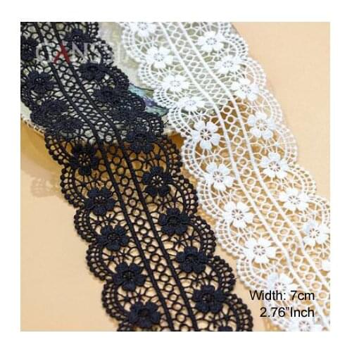 1YARD Width:7cm Water-Soluble Lace Trim Ivory White & Black Wedding Dress Sewing Accessories(SS-2155)