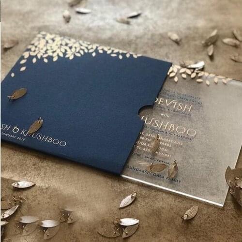 10pcs Free customize Plexiglass acrylic card transparent wedding invitation card with pocket envelope