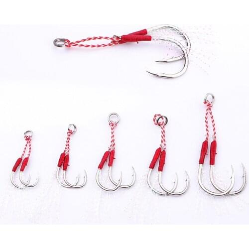 10Pcs/lot Barb Double Jig Cast Tied Feather Iron Double Hook With Barbed Blood Trough Hook Lure Shore Carbon Steel