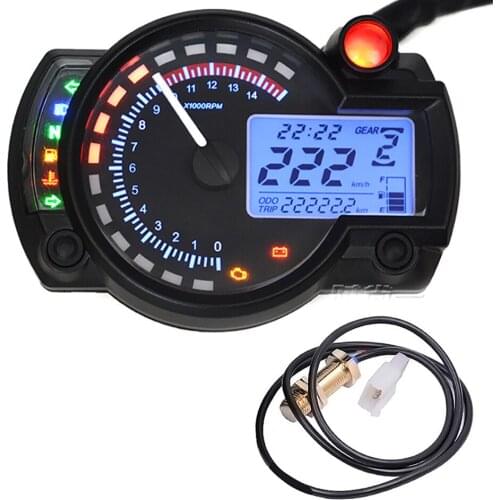 12V Universal LCD Digital Tachometer Speedometer Odometer Motorcycle Motorbike 15000RPM for 2,4 Cylinders
