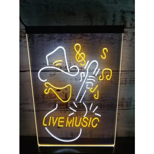 1S022 Cowboy Live Music Guitar Dual Color LED Neon Sign