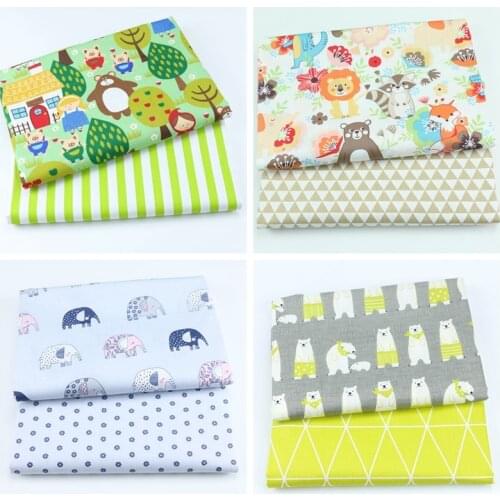 2pcs Unicorn, Bear Animals Cotton Twill Textile Fabric Bundle For Baby Child Patchwork Quilting Fat Quarters DIY Sewing Fabric