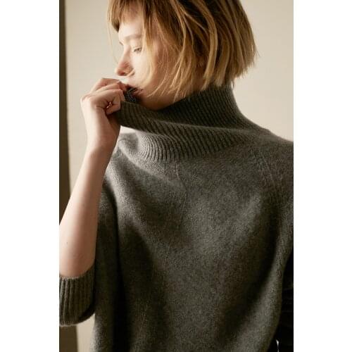 2019otoño e invierno nuevo suéter de Cachemira mujer de cuello alto suéter suelto suéter grueso párrafo corto Camiseta de punto