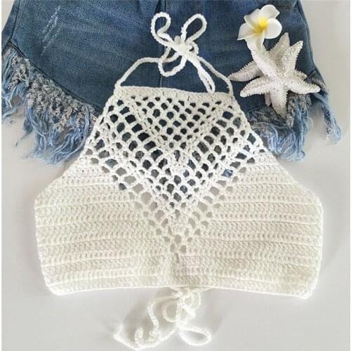 2021 Fashion Bikini Top Crochet Women Boho Beach Bralette Solid Halter Knitted Swimsuit Bikinis Bathing Suit Top