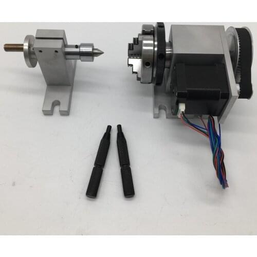 4 Axis Rotation A Axis 4th Rotary& 4 Jaws Sanou K02-63 2.5inch 63mm Chuck & MT2 Tailstock for Router Woodworking CNC