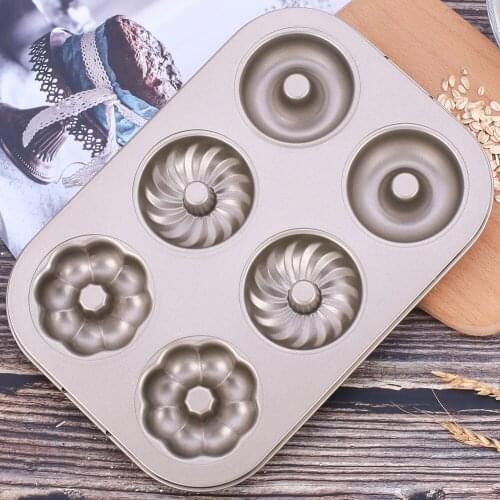 Non-Stick Donut Baking Pan Carbon Steel 6-Cavity Flower Shape Bread Cake Mold Kitchen Bakeware Tools