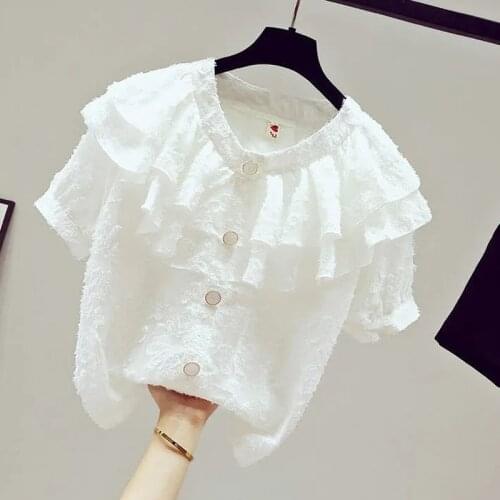 Mori White Lace Shirt Woman Thin Chiffon Blouses Summer Tops Harajuku Japanese Shirt Ladies Casual Button Up Shirts Blusas Mujer