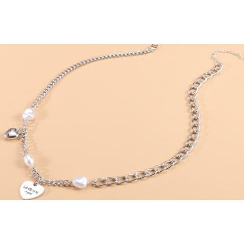 Alloy Imitation Pearl Clavicle Chain Heart Pendant Necklace for Women Short Necklaces Female 2021 Fashion Jewelry Simple New