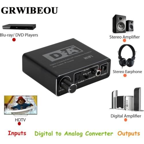 Grwibeou Hifi DAC Digital To Analog Audio Converter RCA 3.5mm Headphone Amplifier Toslink Optical Coaxial Output Portable DAC